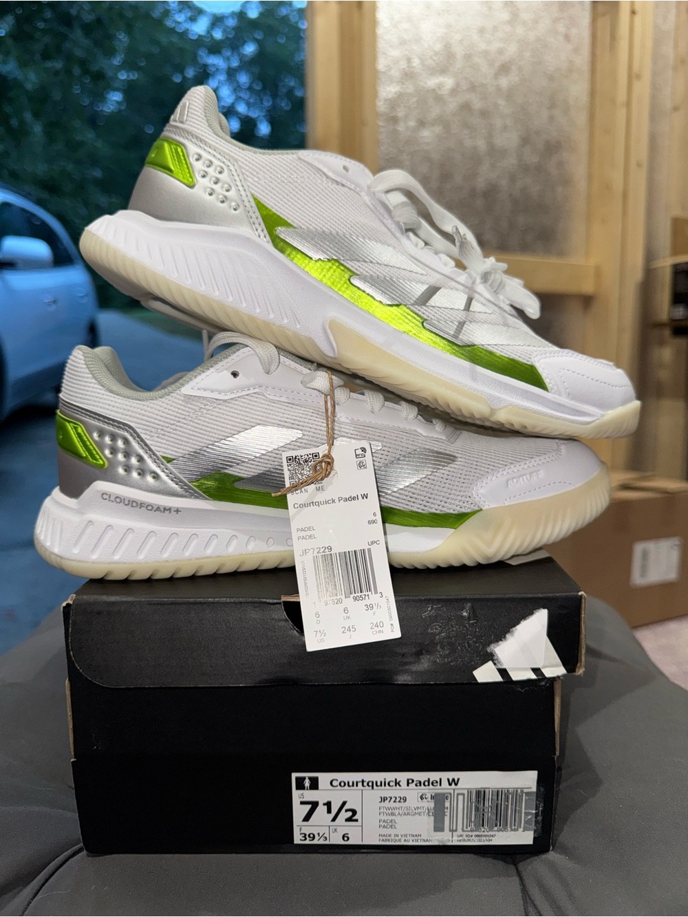 Adidas Courtquick Padel W Women’s Shoes – Size 7.5 – White/Silver/Green